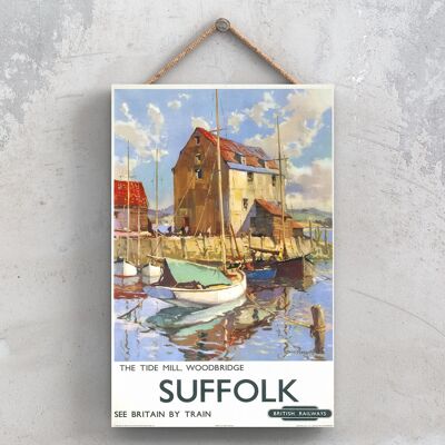 P1120 - Suffolk Tide Mill Woodbridge Poster originale della National Railway su una targa con decorazioni vintage
