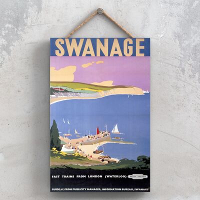 P1122 - Swanage Guide Original National Railway Poster en una placa de decoración vintage