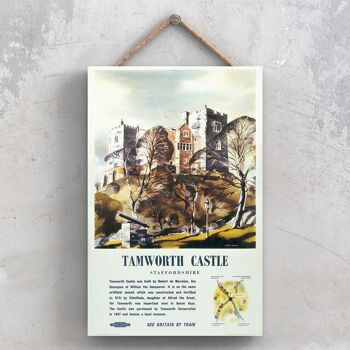 P1123 - Affiche originale du chemin de fer national du château de Tamworth sur une plaque décor vintage 1