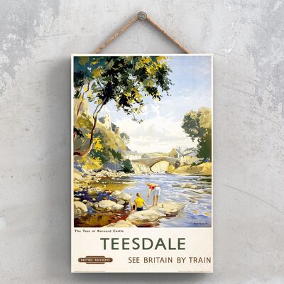 P1125 - Cartel original del ferrocarril nacional del castillo de Teesdale Barnard en una placa de decoración vintage