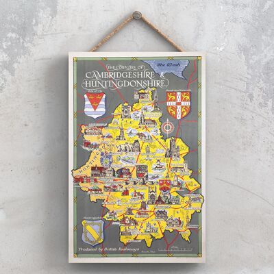 P1131 - Poster originale delle ferrovie nazionali delle contee di Cambridgeshire Anduntingdonshire su una targa con decorazioni vintage