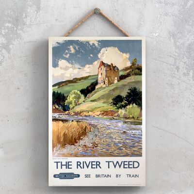 P1143 - The River Tweed Poster originale della National Railway su una targa con decorazioni vintage