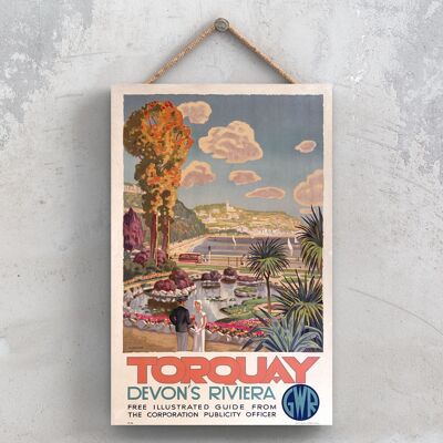P1148 - Torquay Riviera Poster originale delle ferrovie nazionali su una targa con decorazioni vintage