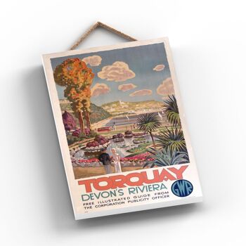 P1148 - Affiche originale des chemins de fer nationaux de Torquay Riviera sur une plaque décor vintage 2