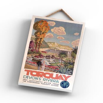 P1148 - Affiche originale des chemins de fer nationaux de Torquay Riviera sur une plaque décor vintage 3