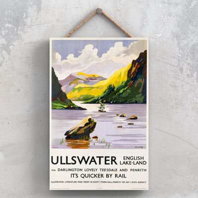 P1150 - Ullswater English Lake Land Poster originale della ferrovia nazionale su una targa con decorazioni vintage