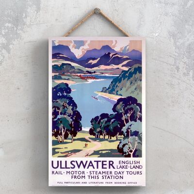 P1151 - Ullswater Rail Motor Steamer Poster originale della National Railway su una targa con decorazioni vintage