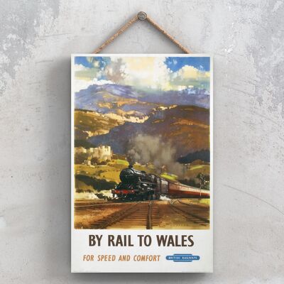 P1153 - Wales By Rail Poster originale delle ferrovie nazionali su una targa con decorazioni vintage