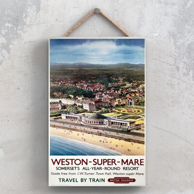 P1158 - Weston Super Mare todo el año cartel original del ferrocarril nacional en una placa de decoración vintage