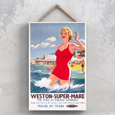 P1159 - Weston Super Mare Pier Poster originale della National Railway su una targa con decorazioni vintage