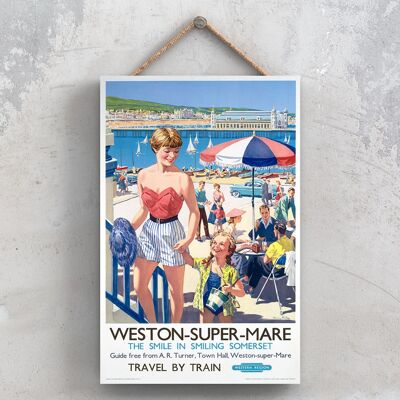 P1162 - Weston Super Mare The Smile Original National Railway Poster auf einer Plakette im Vintage-Dekor