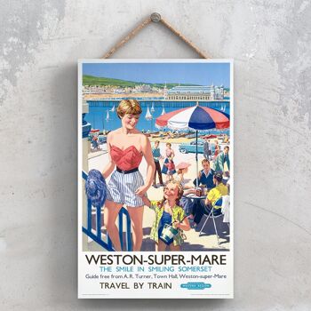 P1162 - Weston Super Mare The Smile Affiche originale des chemins de fer nationaux sur une plaque décor vintage 1