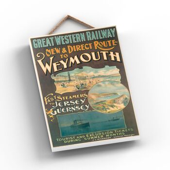 P1163 - Affiche originale des chemins de fer nationaux de Weymouth à Jersey sur une plaque décor vintage 2