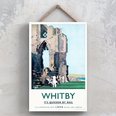P1164 - Manifesto originale della ferrovia nazionale dell'abbazia di Whitby su una decorazione d'epoca della targa
