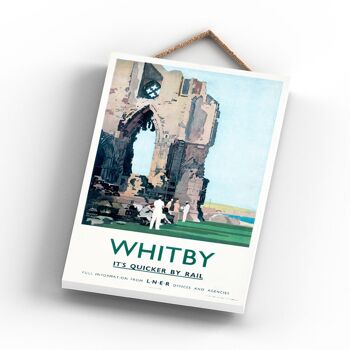 P1164 - Whitby Abbey Affiche originale des chemins de fer nationaux sur une plaque décor vintage 3