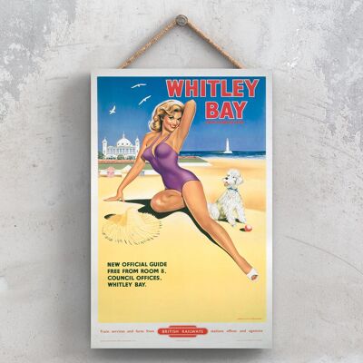 P1165 - Whitby Beach Original National Railway Poster auf einer Plakette im Vintage-Dekor