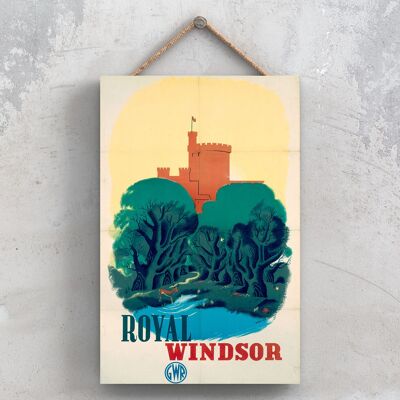 P1170 - Affiche originale des chemins de fer nationaux de Windsor sur une plaque décor vintage