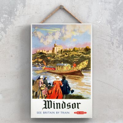 P1171 - Cartel original del ferrocarril nacional del barco del castillo de Windsor en una placa de decoración vintage