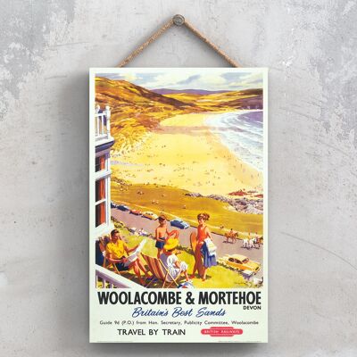 P1177 - Woolacombe Mortehoe Poster originale della National Railway su una targa con decorazioni vintage