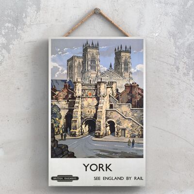 P1182 - Poster originale della National Railway della cattedrale di York su una targa con decorazioni vintage