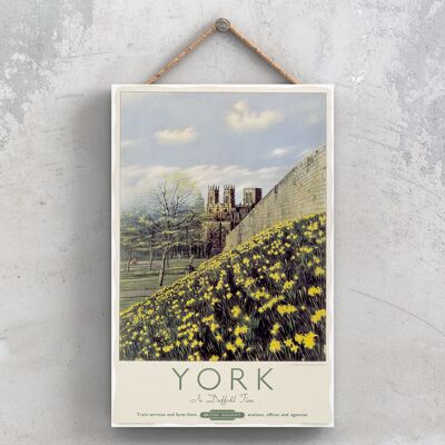 P1184 - York In Daffodil Time Poster originale della National Railway su una targa con decorazioni vintage