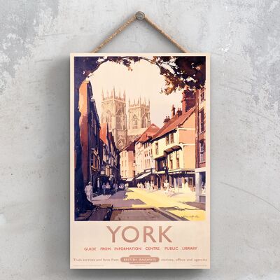 P1186 - York Street Scene Poster originale della National Railway su una targa con decorazioni vintage