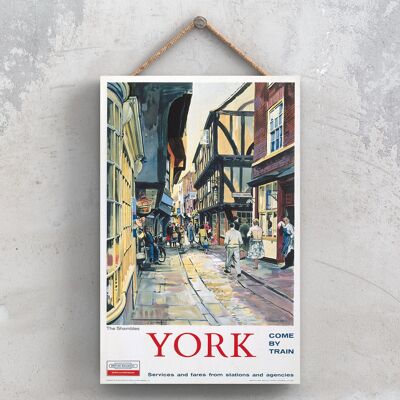 P1187 - York The Shambles Affiche originale des chemins de fer nationaux sur une plaque décor vintage