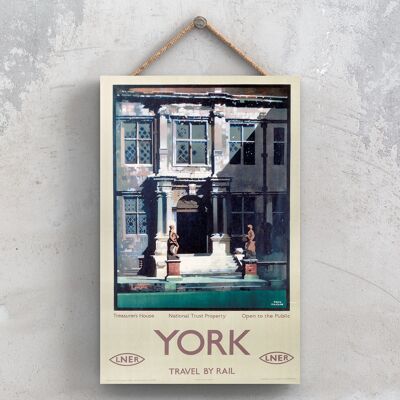 P1189 - Poster originale della ferrovia nazionale della casa del tesoriere di York su una targa con decorazioni vintage