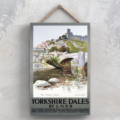 P1194 - Yorkshire Dales Bridge Affiche originale des chemins de fer nationaux sur une plaque décor vintage