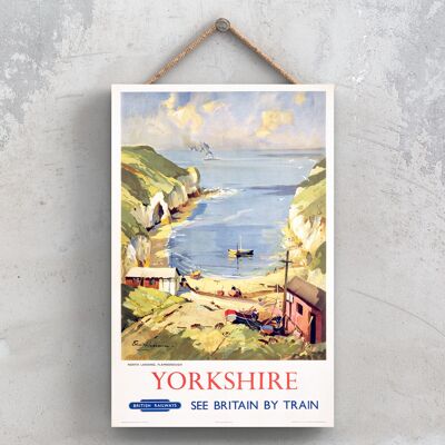 P1197 - Yorkshire North Landing Flamborough Affiche originale des chemins de fer nationaux sur une plaque décor vintage