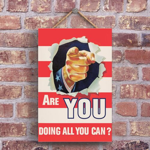 P1199 - A Classic American Army 'Are You Doing All You Can' Retro Style Vintage Advertisement On A Wooden Plaque
