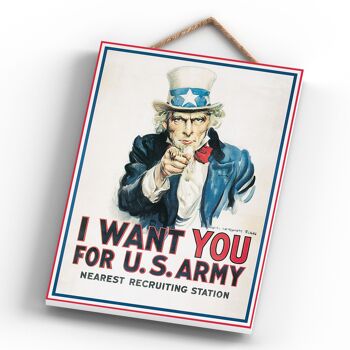 P1200 - Une publicité vintage de style rétro de l'armée américaine "Je te veux pour l'armée américaine" sur une plaque en bois 3