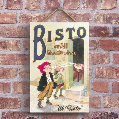 P1204 - Une publicité vintage de style rétro Bisto classique sur une plaque en bois