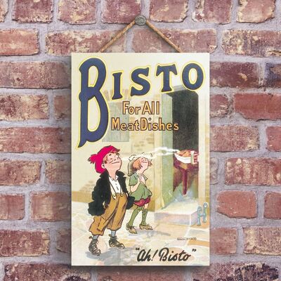 P1204 – Eine klassische Bisto-Retro-Stil-Vintage-Werbung auf einer Holztafel