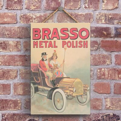 P1205 - Eine klassische Vintage-Werbung im Brasso-Retro-Stil auf einer Holztafel