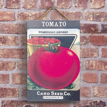 P1209 - Une publicité vintage de style rétro de Seed Co de carte de tomate classique sur une plaque en bois 1