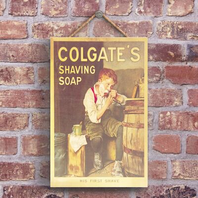 P1212 - Une publicité vintage de style rétro Colgate Shave classique sur une plaque en bois