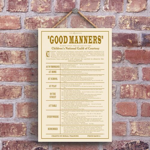 P1216 - A Classic Good Manners Retro Style Vintage Advertisement On A Wooden Plaque