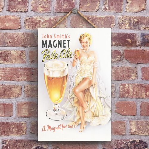 P1221 - A Classic John Smith'S Magnet Pale Ale Retro Style Vintage Advertisement On A Wooden Plaque