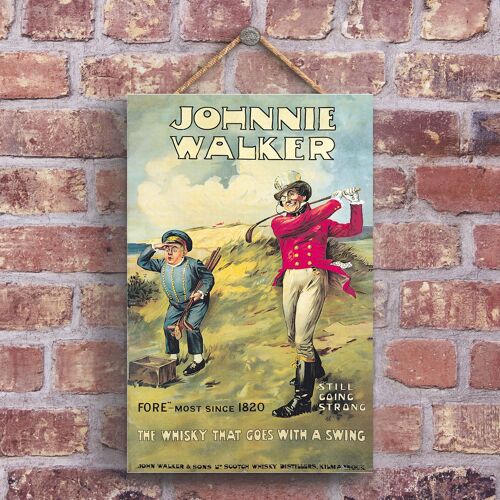 P1222 - A Classic Johnnie Walker Whiskey Retro Style Vintage Advertisement On A Wooden Plaque