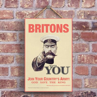 P1236 - Eine klassische Lord Kitchener Britons Wants You Retro Style Vintage Werbung auf einer Holztafel