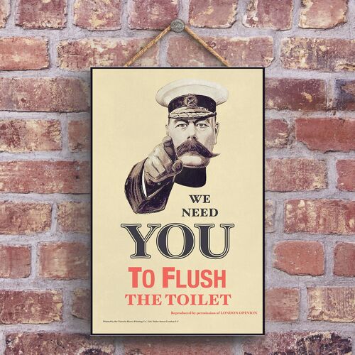 P1237 - A Classic Comical We Need You To Flush The Toilet Retro Style Vintage Advertisement On A Wooden Plaque