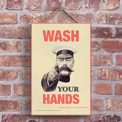 P1239 - Un classico comico lavarsi le mani in stile retrò pubblicità vintage su una targa di legno