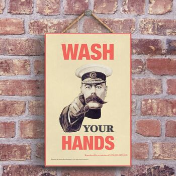 P1239 - Une publicité vintage classique de style rétro pour se laver les mains sur une plaque en bois 1