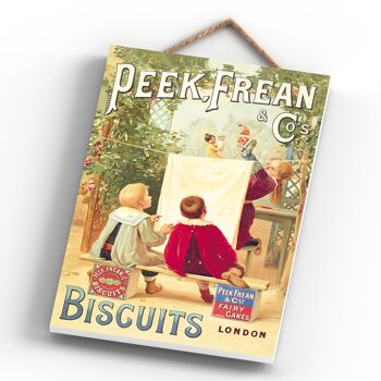 P1241 - Une publicité vintage classique de style rétro Peek Frean Biscuits sur une plaque en bois 3