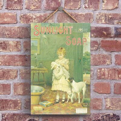 P1245 - Una classica pubblicità vintage in stile retrò di sapone alla luce del sole su una targa di legno