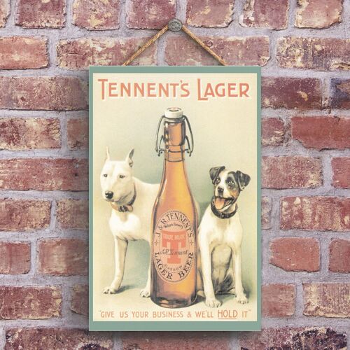 P1247 - A Classic Tennents Larger Retro Style Vintage Advertisement On A Wooden Plaque