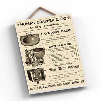 P1249 - Une publicité vintage de style rétro beige classique de Thomas Crapper sur une plaque en bois 2
