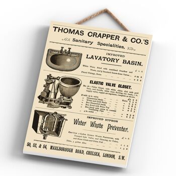 P1249 - Une publicité vintage de style rétro beige classique de Thomas Crapper sur une plaque en bois 4