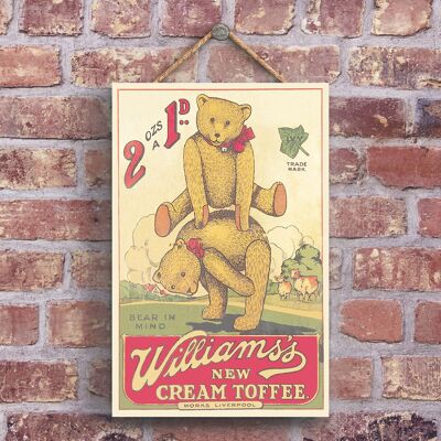 P1250 - Un anuncio clásico estilo Williams Cream Toffee Vintage en una placa de madera